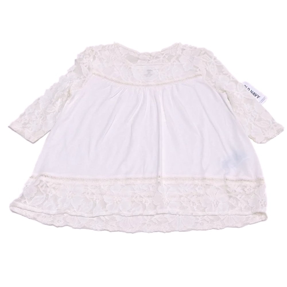 ❤️ 🆕 OLD NAVY Long Sleeve Girls Embroidered Cream Blouse Size S